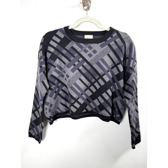Parker Geometric Print Crop Sweater Modern Edgy Dark Feminine Coquette Twee M/L - Picture 1 of 5